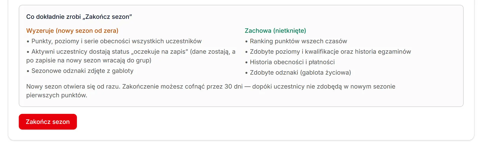 Co zrobi zakończenie sezonu