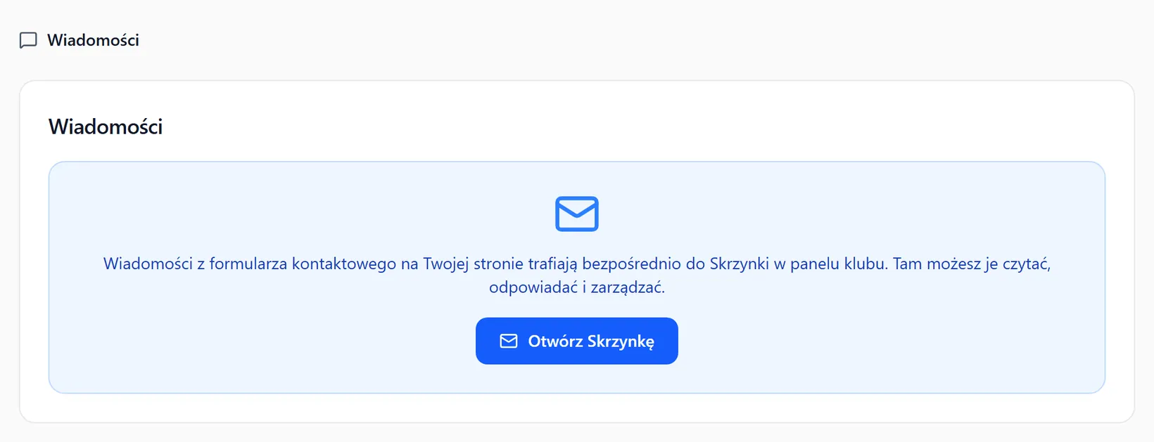 Zakładka Wiadomości prowadzi do wspólnej Skrzynki klubu