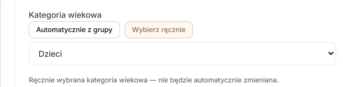 Kategoria wiekowa ustawiona ręcznie