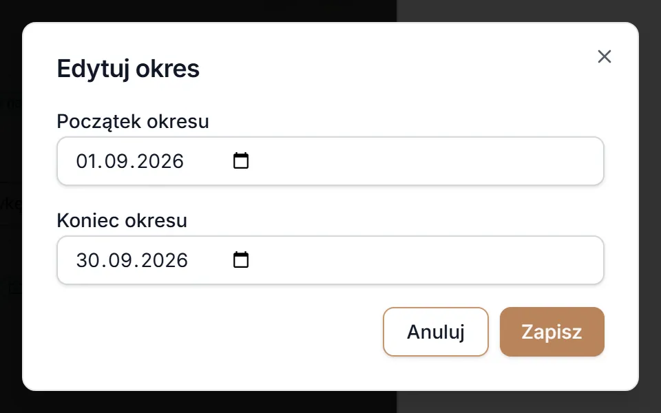 Edycja okresu płatności