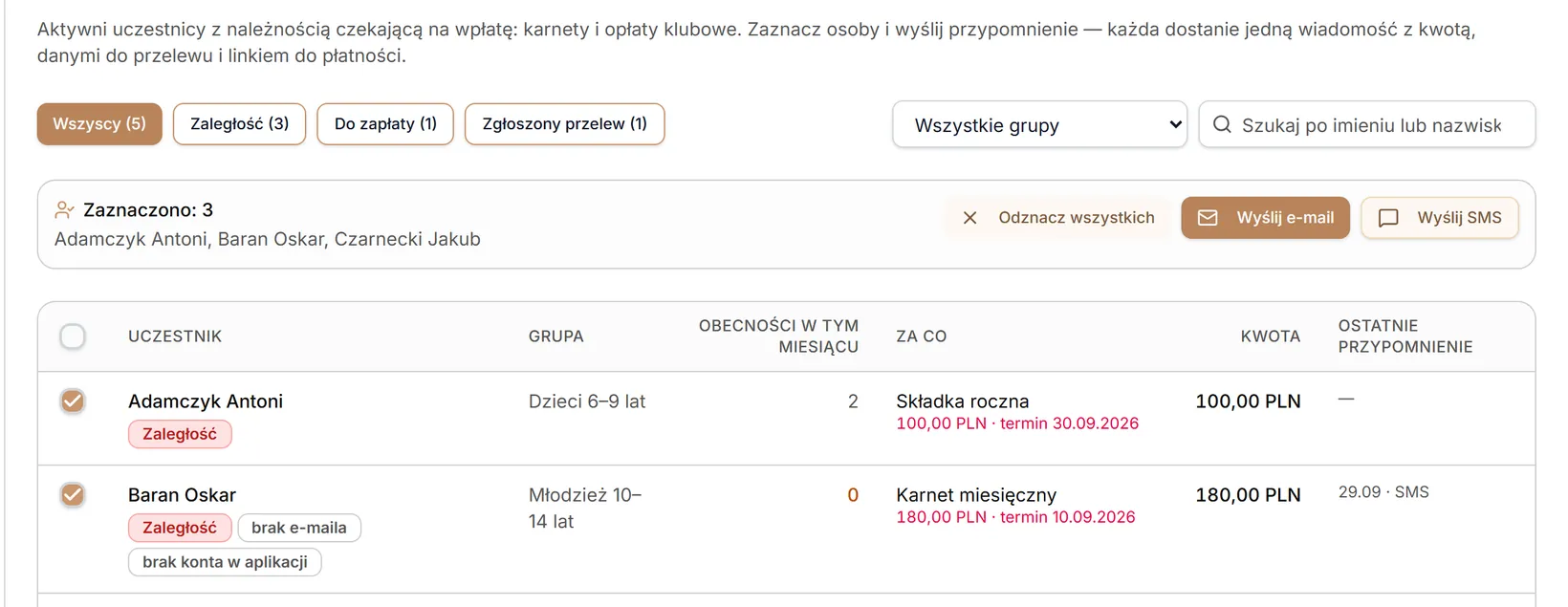 Zakładka Do zapłaty