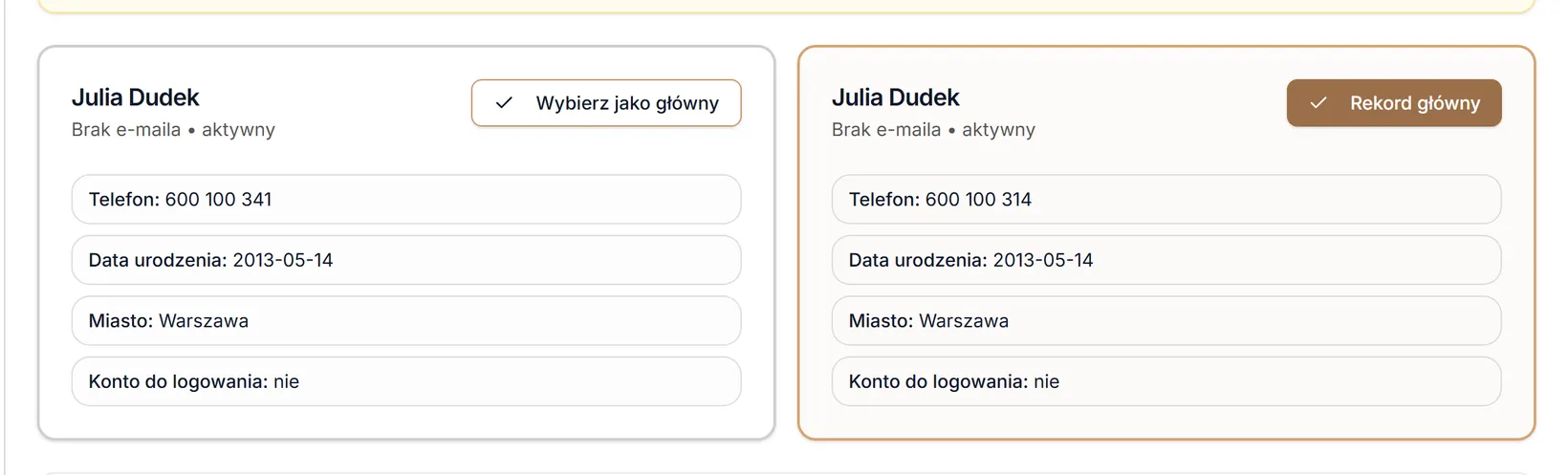 Duplikat — zamiana rekordu głównego