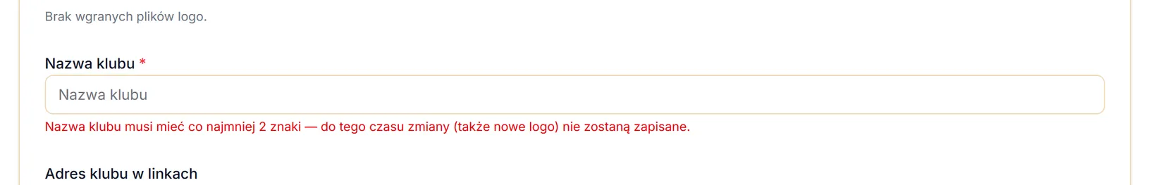 Puste pole nazwy klubu