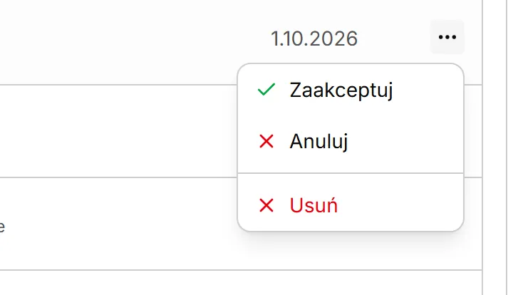 Menu zapisu na rezerwie