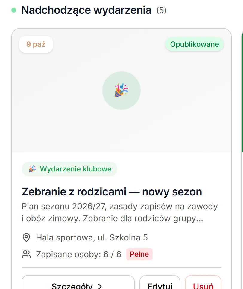 Karta zebrania — bez zdjęcia, limit osiągnięty