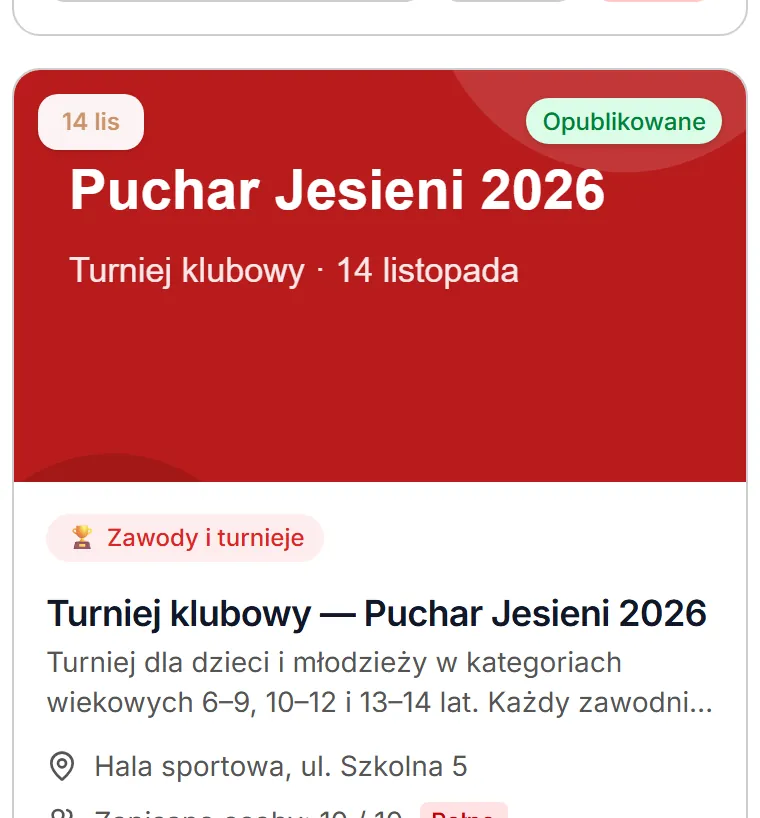 Karta turnieju — zdjęcie, data, stan, typ, nazwa i opis