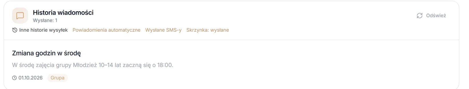 Historia wysłanych wiadomości