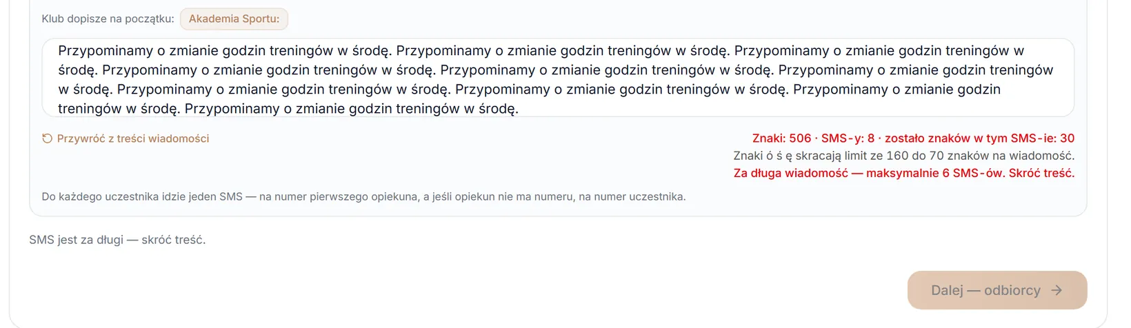 SMS dłuższy niż 6 wiadomości