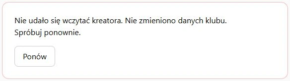 Komunikat przy niedostępnym odczycie kreatora