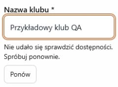 Niepotwierdzona dostępność nazwy — ręczne ponowienie sprawdzenia