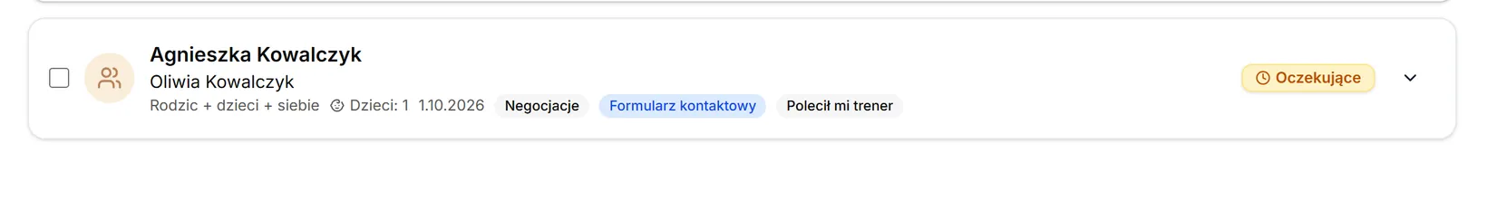 Karta zgłoszenia — osoby, rodzaj, etap, kanał, źródło i stan